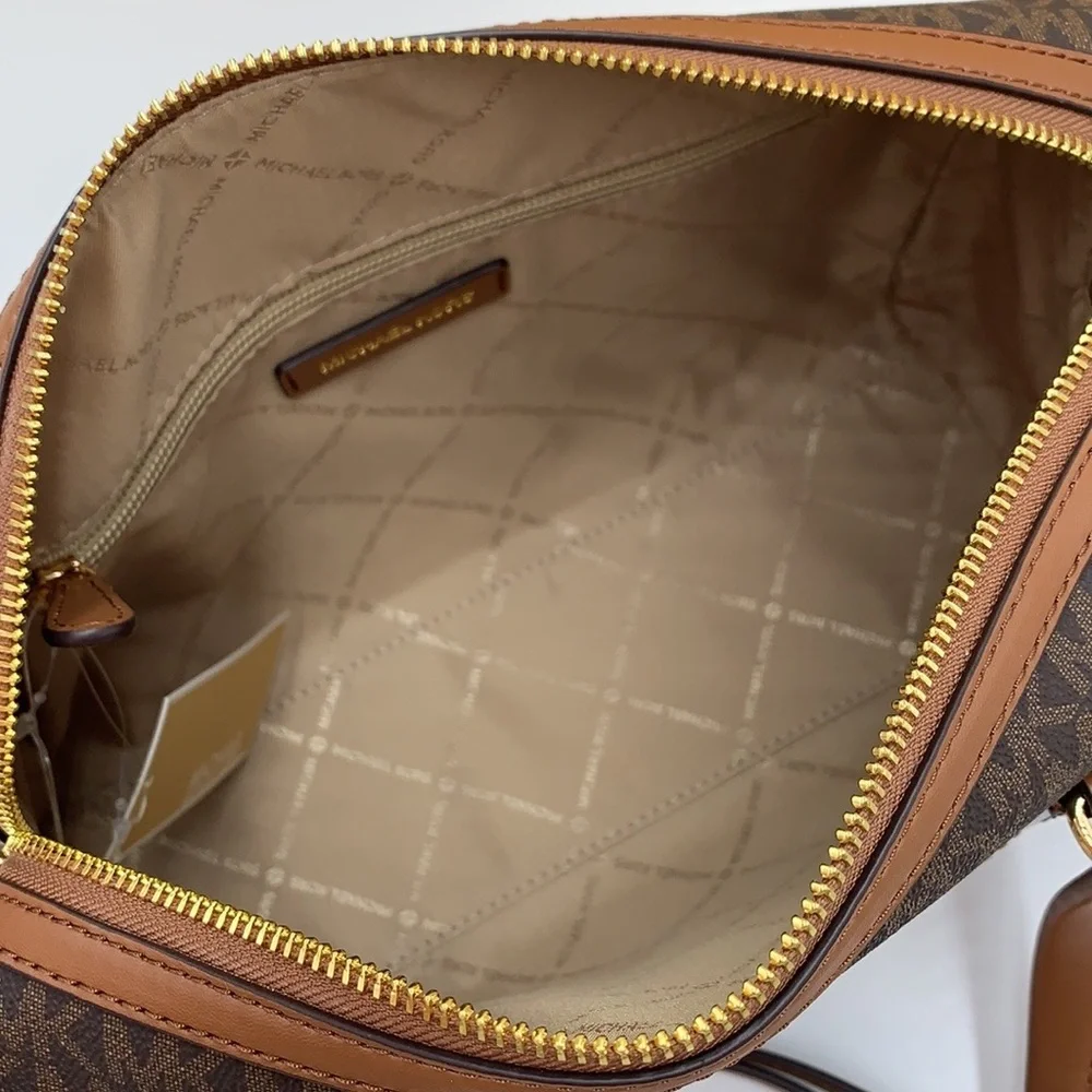 MICHAEL KORS JST TRAVEL MEDIUM DUFFLE SATCHEL SHOULDER CROSSBODY BAG MK BROWN